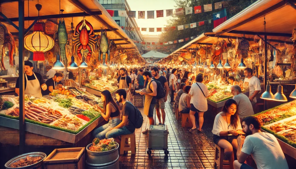 Explora los mercados y la comida callejera de Santiago. Disfruta de sabores únicos y recorre la ciudad con los traslados seguros de Grupo Futuro.